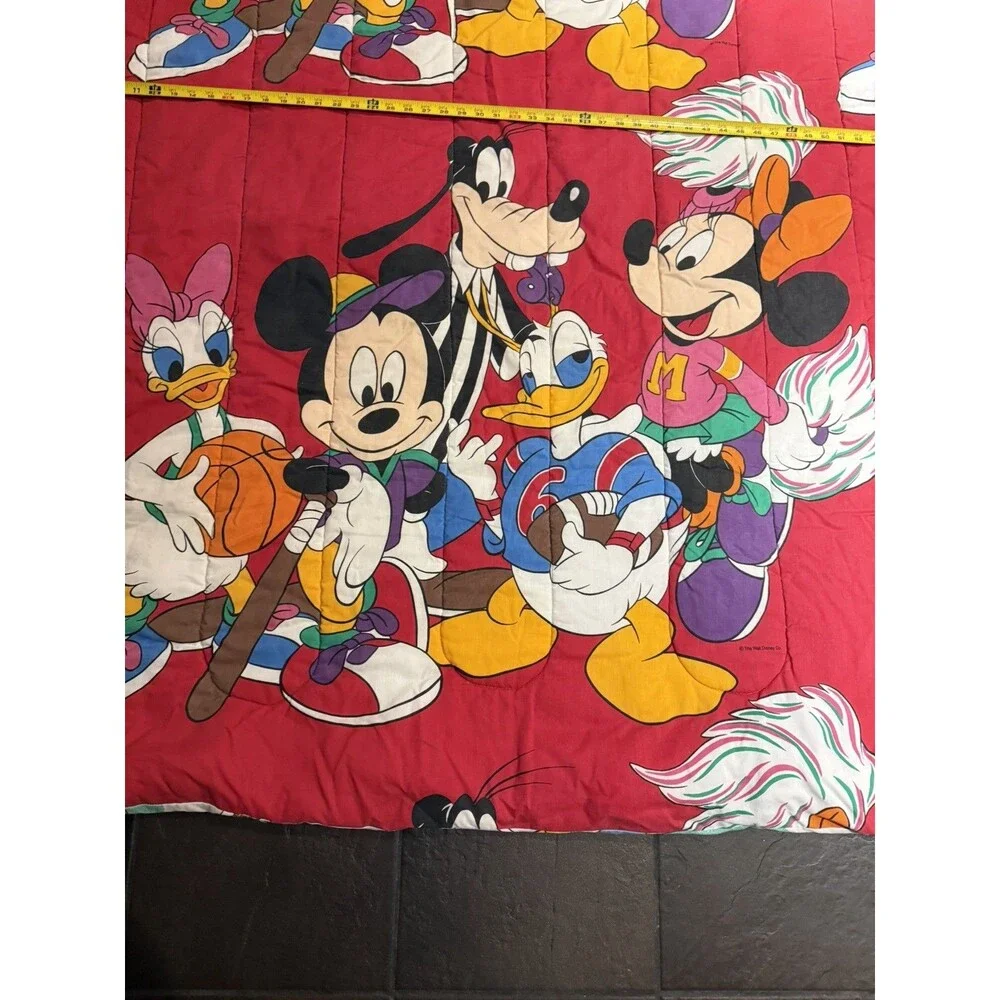 Vintage Disney Mickey & Friends Sports Reversible Twin Comforter Quilt 90s 80s